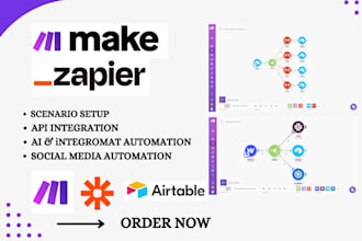 create make com automation, integromat scenarios, and zapier workflows