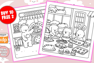 design cute doodle coloring page line art for kids and adults for KDP
