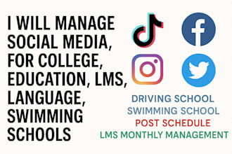 manage social media for college, educational, lms, language, swimming school