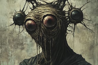 do detailed dark, horror, metal, creepy art illustration