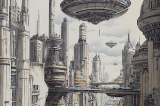 make sci fi , cyberpunk, fantasy science fiction city
