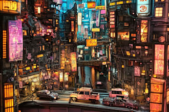 draw a futuristic cyberpunk city digital art for you