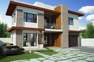 do sketchup, 3d commercial building, architectural drawing exterior design
