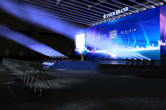 do 3d stage design,concert,hub,event hall, conference with quick turnaround time