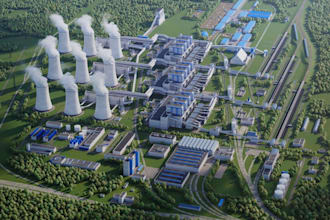 do power plant 3d design, renewable energy facility and substation rendering
