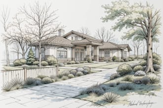 create exterior landscape sketches, site plan drawings