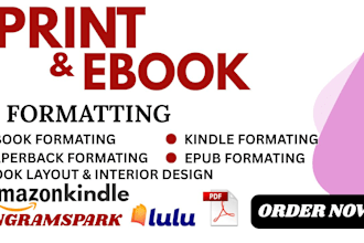 do paperback book formatting for kdp, lulu, ingramspark, amazon ebook formatting