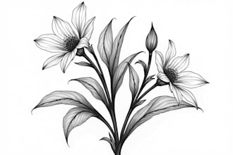 create a botanical black and white pen sketch