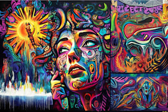 create graffiti pop art canvas designs and murals