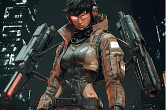 design cyberpunk and fantasy character splash art