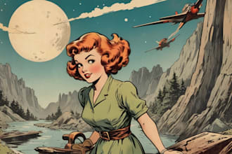 draw vintage illustration, distressed retro or comic art