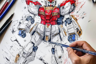 draw your robot mecha gundam in premium japan style