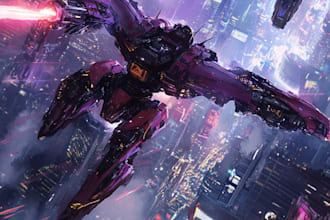 create transformer and concept art of futuristic mecha