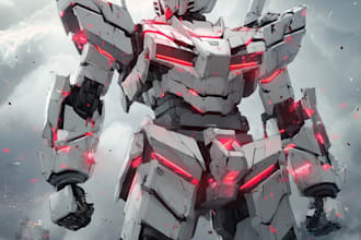 draw mecha robot,armor,gundam in anime or realism style