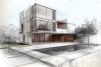 do architectural sketch rendering exterior interior concept