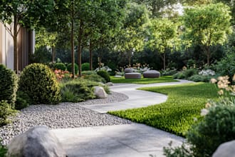 design backyard landscape rendering, 2d patio, swimming pool