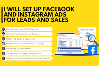 set up and launch facebook, instagram meta ad campaigns for sales and leads