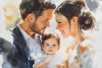 do watercolor family portrait wedding portrait baby portrait