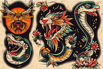 draw american traditional tattoo for your brand