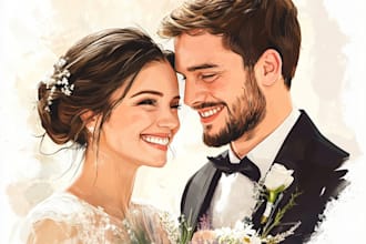make wedding couple portrait , illustration and invites