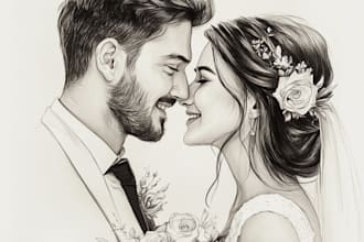 draw couple portrait for wedding illustration