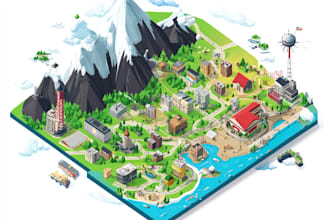 design fantasy map illustration isometric map, event or city map, 2d vector art