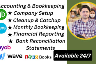 do bookkeeping in quickbooks online, xero, wave, myob and zohobooks