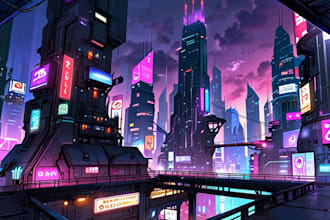 do cyberpunk scifi futuristic city no ai use
