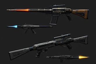 create detailed 2d weapons with an epic style