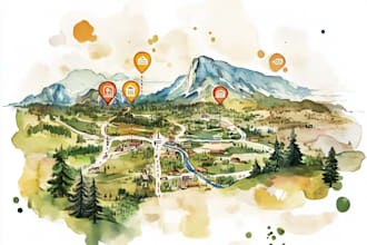 create a detailed watercolor map illustration of your city