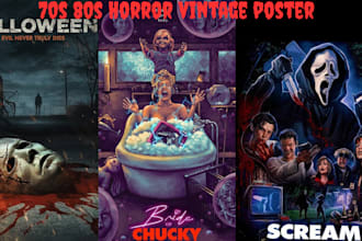 do vintage 70s 80s 90s horror poster retro movie poster design dark art pop art