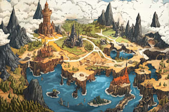 design a custom fantasy map illustration for country