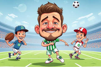draw sports cartoon with big head or caricature style
