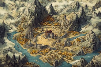 make fantasy map illustration for dnd, novels and games
