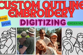 digitize live image for embroidery outline and line art dog, cat, pet, and etc