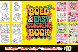 create bold and easy coloring book kids and adults for KDP