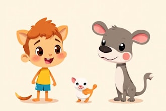 draw cute cartoon character and animal vector illustrations