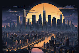 draw skyline, cityscape for shirt, mug and any other purpose