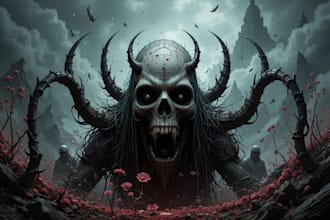 do an brutal, dark, horror, metal art illustration