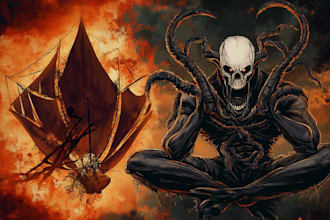 do an brutal, dark, horror, metal art illustration