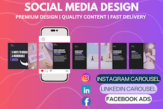 design instagram, linkedin carousel post and facebook ads post