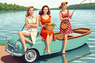 create a retro vintage pinup girl illustration