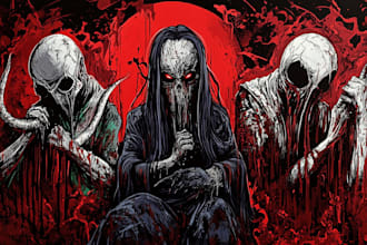 do dark art, horror, brutal in engraving style