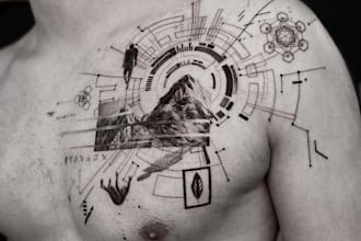 draw a unique abstract graphic fine line tattoo design
