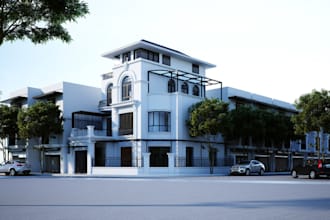 visualize architecture 3d house design exterior rendering, commercial building