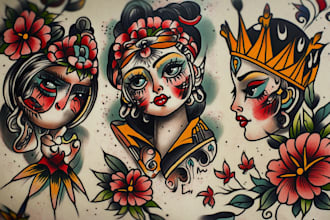 draw american traditional tattoo design by request