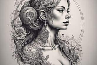 make custom tattoo design in realist, cartoon, anime style