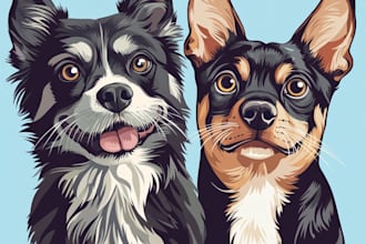draw vector illustration dog cat animal pet cartoon portrait