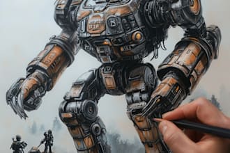 draw mecha robot armor character concept art