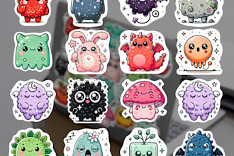 design cute monster sticker packs for print and digital use